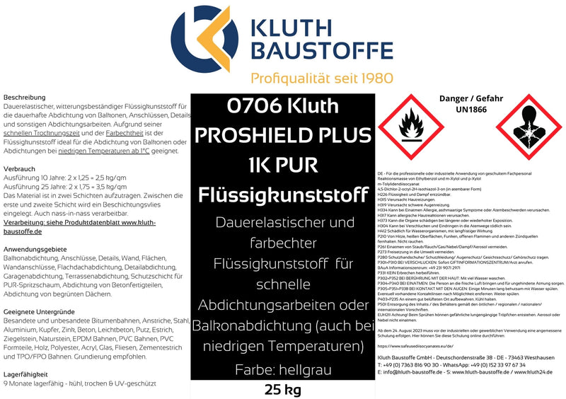 0706 Kluth PROSHIELD PLUS 1K PU Flüssigkunststoff - ab 13,24 € / kg